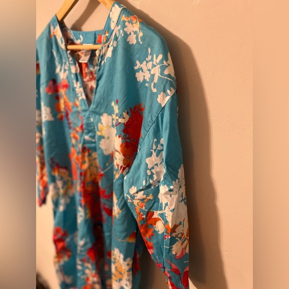 N Natori Caften Medium Blue Floral Lounge Dress Swim Cover Up - Picture 4 of 5